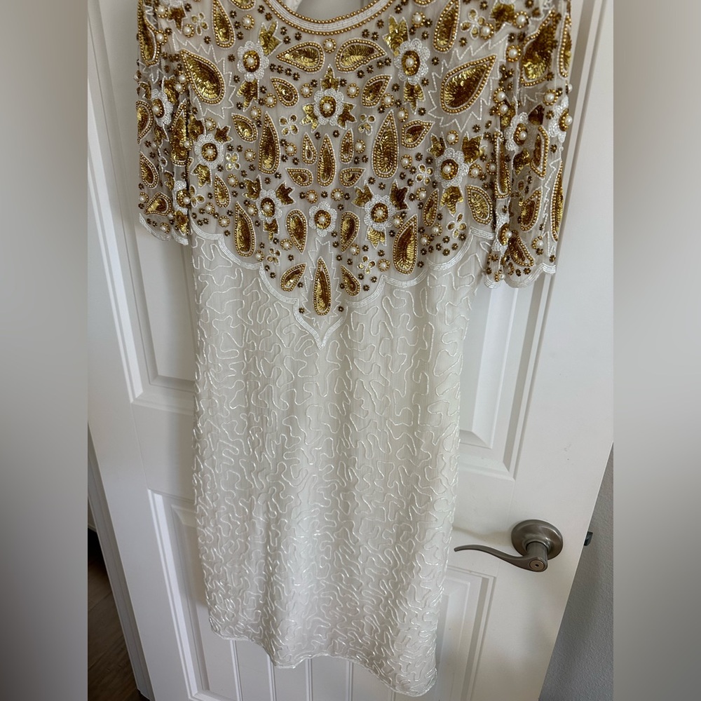 Vtg 80s Laurence Kazar Beaded Cocktail Dress - Picture 3 of 15